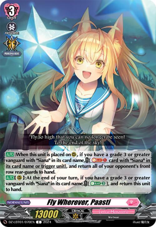 Cardfight Vanguard DZ-LBT01: Lyrical Monasterio Sparkling Stars! Fly Wherever, Paasti DZ-LBT01/070EN C Near Mint