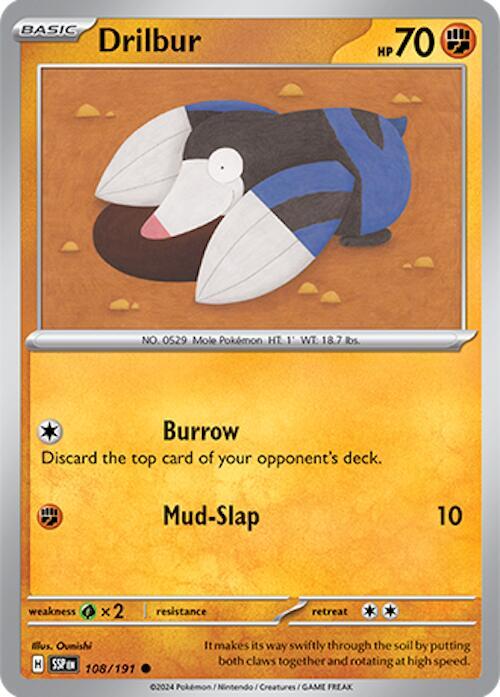 Pokemon SV08: Surging Sparks Drilbur 108/191 Common Near Mint Reverse Holofoil
