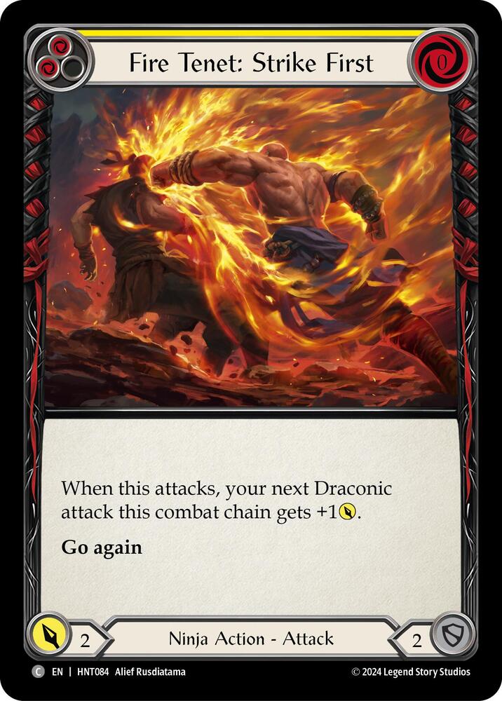 Flesh & Blood TCG The Hunted Fire Tenet: Strike First (Yellow) HNT084 Common Near Mint