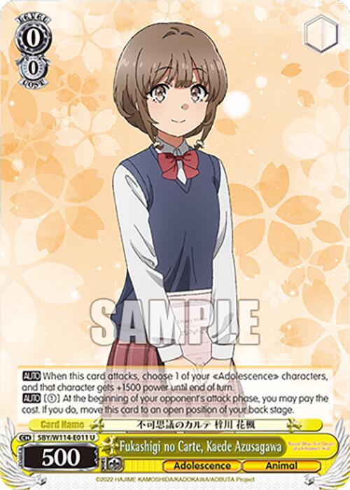Weiss Schwarz Rascal Does Not Dream Series Fukashigi no Carte, Kaede Azusagawa SBY/W114-E011 U Uncommon Near Mint