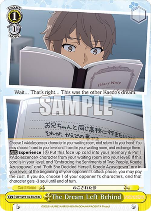 Weiss Schwarz Rascal Does Not Dream Series The Dream Left Behind SBY/W114-E028 U Uncommon Near Mint