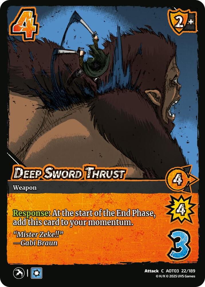 UniVersus Attack on Titan: Apocalypse Deep Sword Thrust 22/189 Common Near Mint