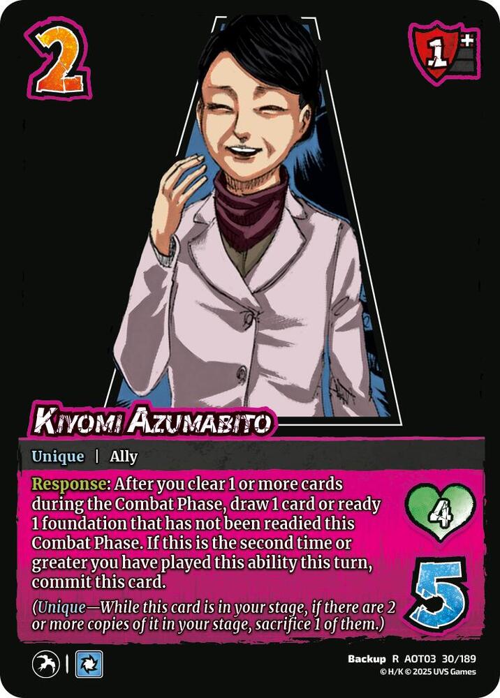 UniVersus Attack on Titan: Apocalypse Kiyomi Azumabito 30/189 Rare Near Mint Foil
