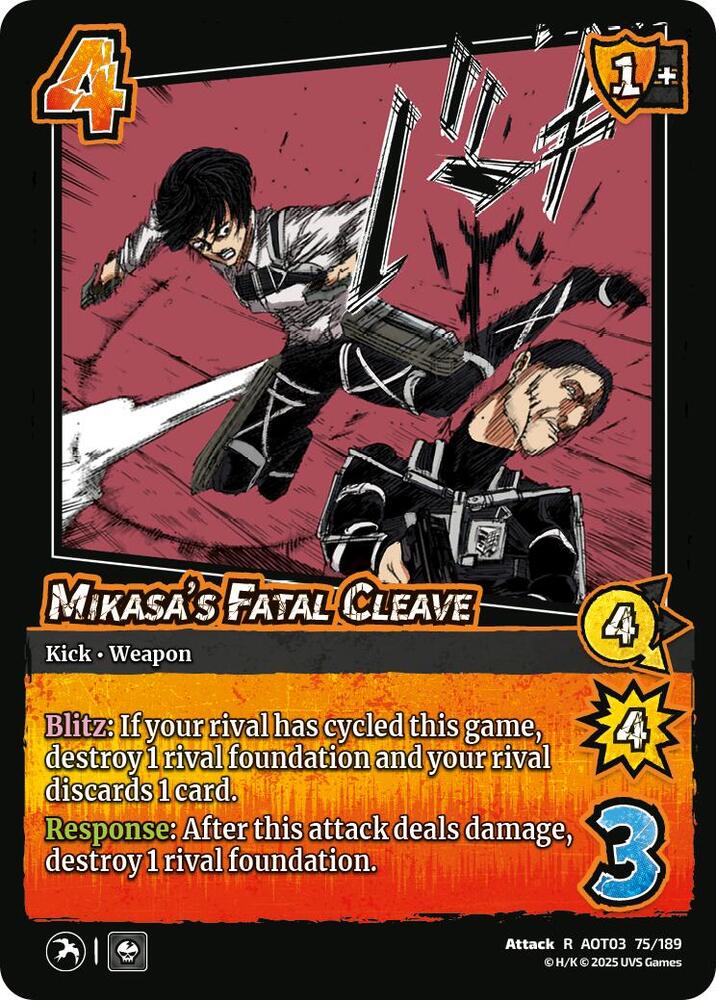 UniVersus Attack on Titan: Apocalypse Mikasa's Fatal Cleave 75/189 Rare Near Mint Foil