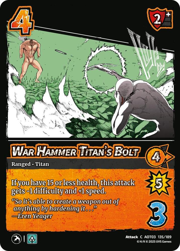 UniVersus Attack on Titan: Apocalypse War Hammer Titan's Bolt 135/189 Common Near Mint