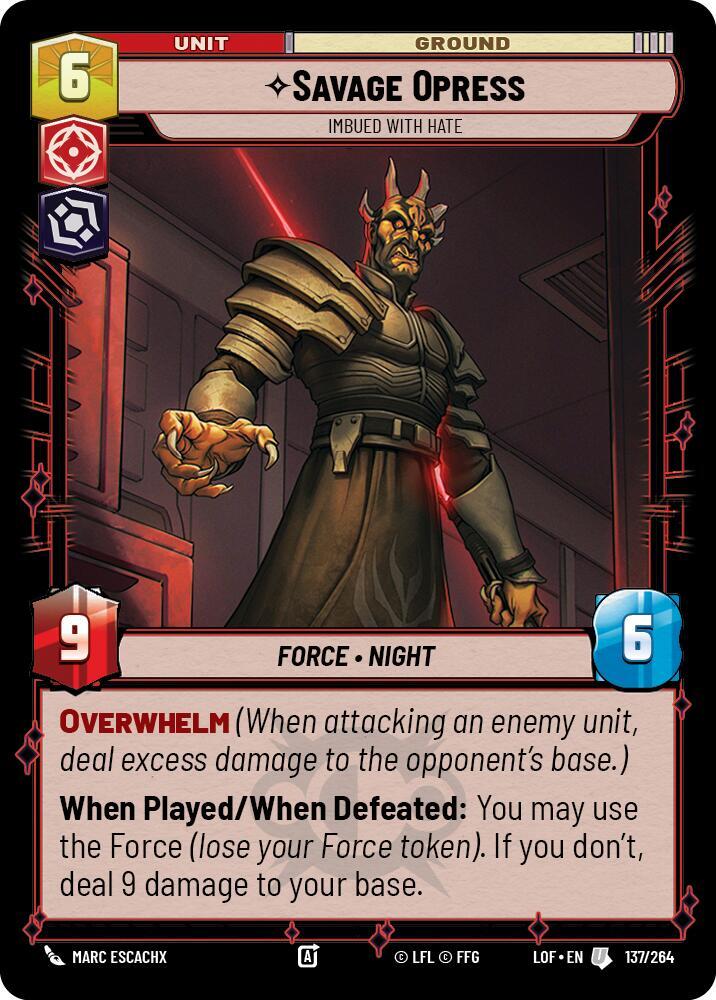 Star Wars: Unlimited Legends of the Force Savage Opress - Imbued With Hate 137/264 Uncommon