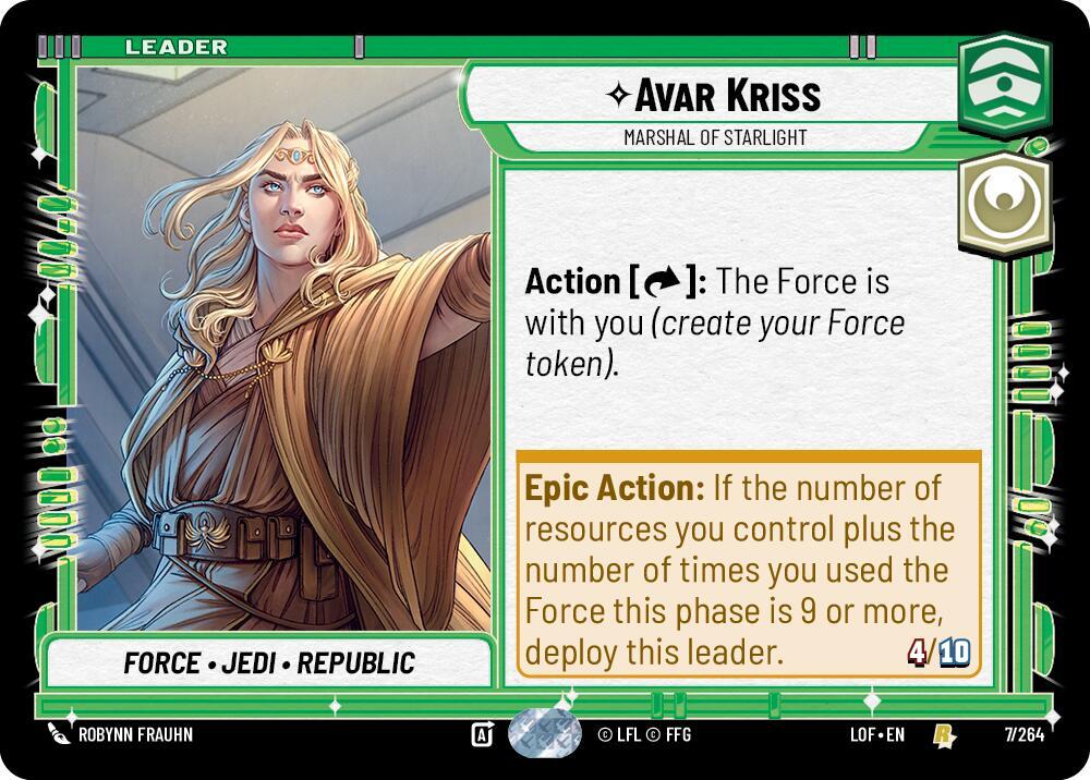Star Wars Unlimited Legends of the Force Avar Kriss - Marshal of Starlight 007/264 Rare Near Mint