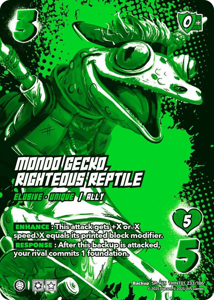 UniVersus Teenage Mutant Ninja Turtles Mondo Gecko, Righteous Reptile (Alternate Art) TMNT01 233/186 Alternate Art Secret Rare