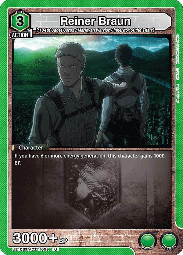Union Arena UE10BT: Attack on Titan Reiner Braun (059) UE10BT/AOT-1-059 Uncommon Near Mint