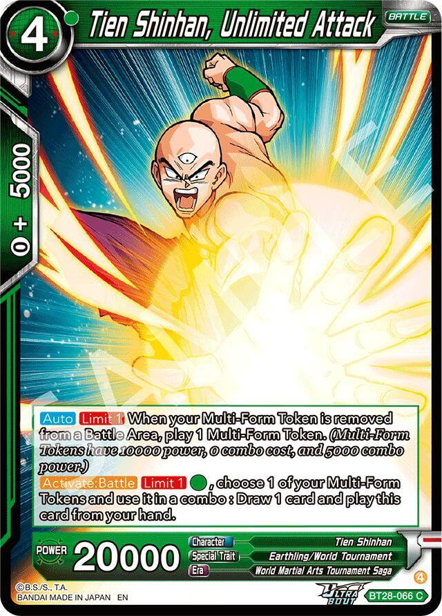Dragon Ball Super: Masters Prismatic Clash Tien Shinhan, Unlimited Attack BT28-066 Common