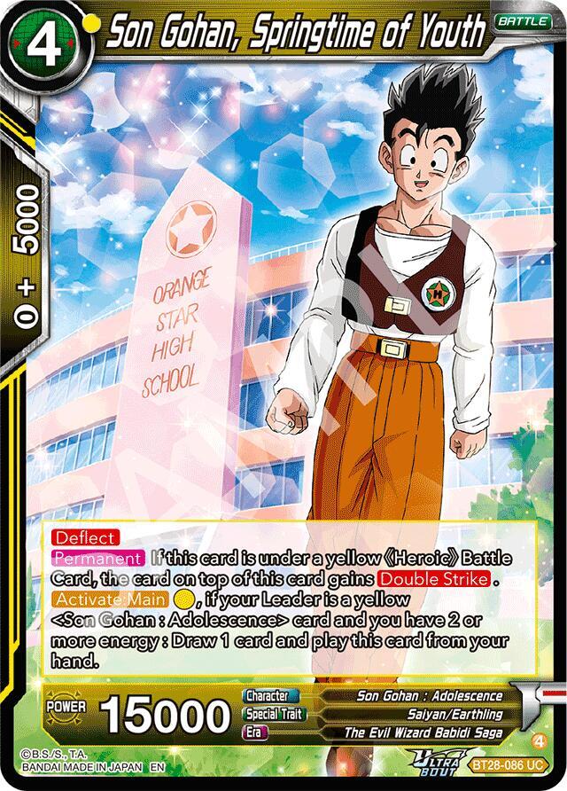 Dragon Ball Super CCG Prismatic Clash Son Gohan, Springtime of Youth BT28-086 Uncommon Near Mint Foil