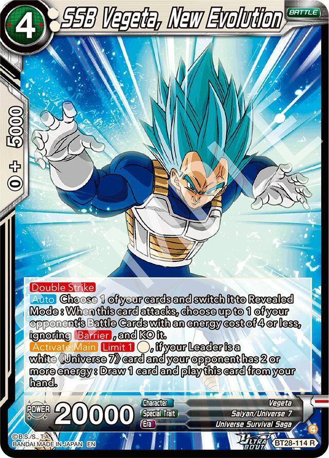 Dragon Ball Super: Masters Prismatic Clash SSB Vegeta, New Evolution BT28-114 Rare