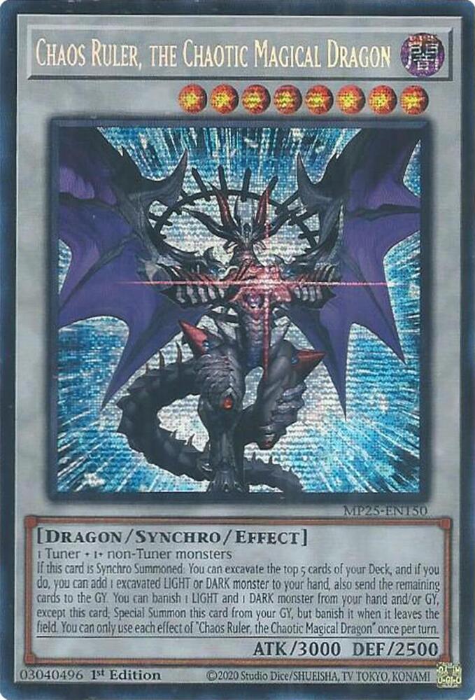 YuGiOh Cards 2025 Mega-Pack Chaos Ruler, the Chaotic Magical Dragon MP25-EN150 Prismatic Secret Rare