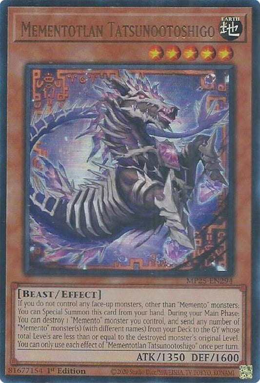 YuGiOh Cards 2025 Mega-Pack Mementotlan Tatsunootoshigo MP25-EN294 Ultra Rare