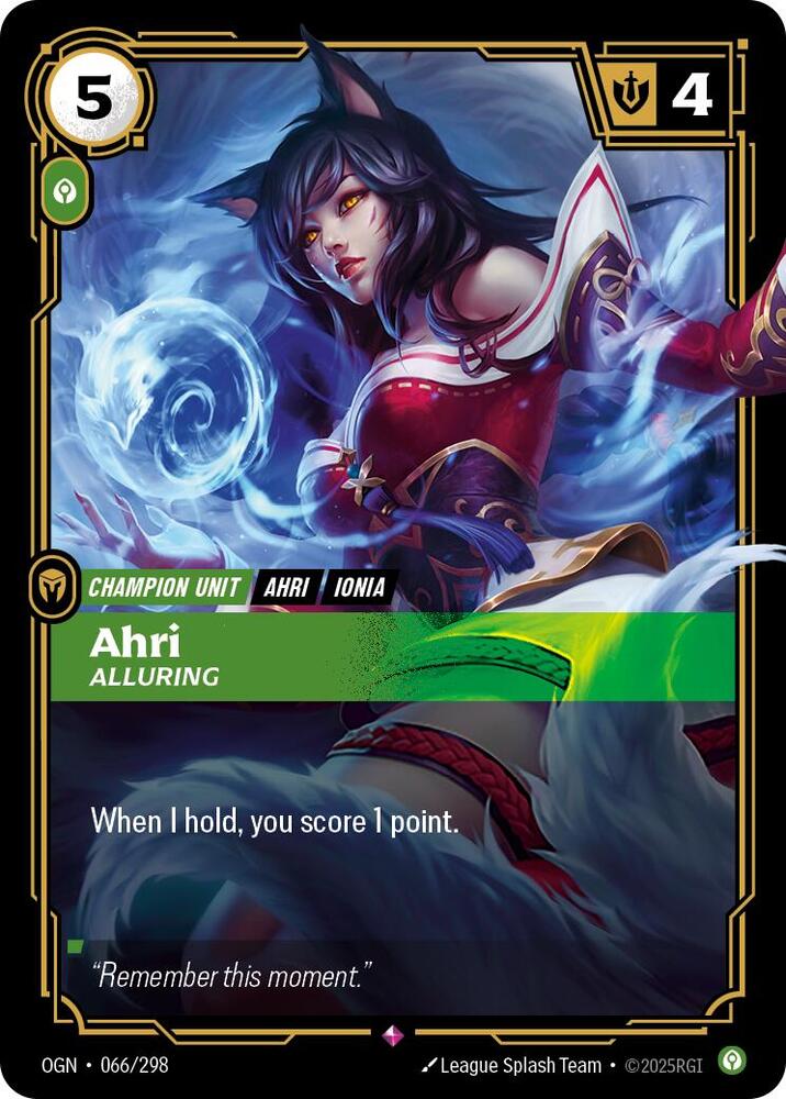 Riftbound League of Legends Trading Card Game Origins Ahri - Alluring 066/298 Rare Near Mint Foil