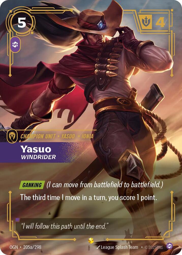 Riftbound: League of Legends Trading Card Game Origins Yasuo - Windrider (Alternate Art) 205a/298 Alternate Art