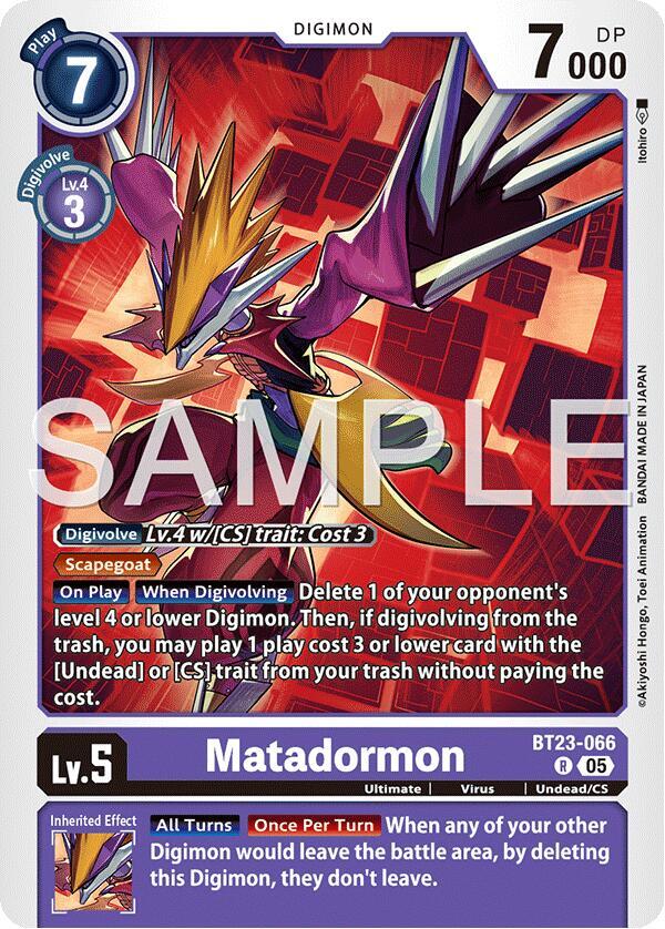 Digimon TCG Hackers' Slumber Matadormon BT23-066 R Rare