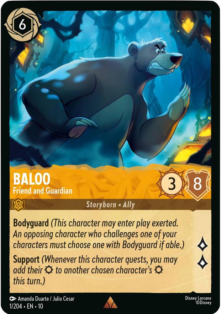 Lorcana TCG Whispers in the Well Baloo - Friend and Guardian 1/204 Rare Near Mint Cold Foil
