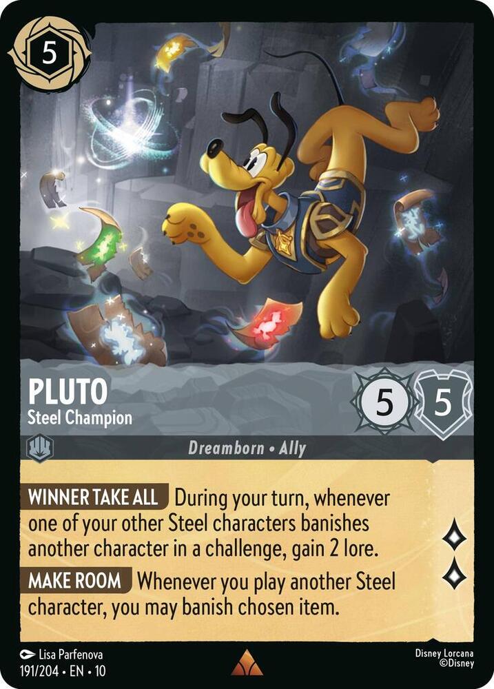 Lorcana TCG Whispers in the Well Pluto - Steel Champion 191/204 Rare Near Mint