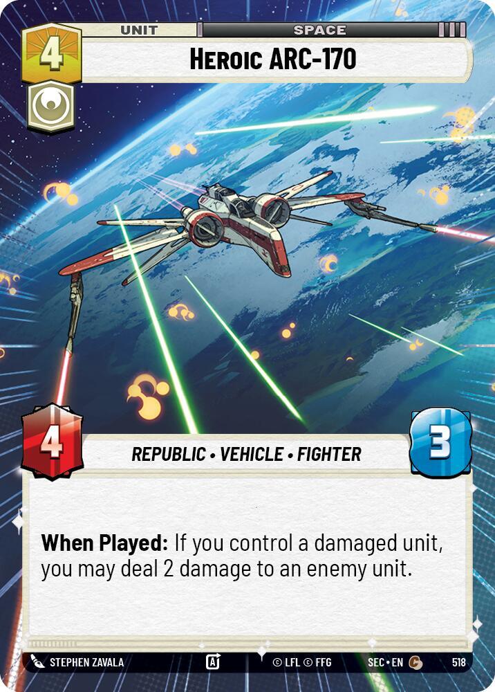 Star Wars Unlimited Secrets of Power Heroic ARC-170 (Hyperspace) 518 Common Near Mint
