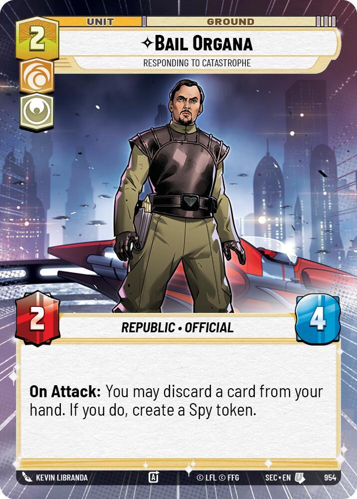 Star Wars Unlimited Secrets of Power Bail Organa - Responding to Catastrophe (Hyperspace Foil) 954 Uncommon Near Mint Foil
