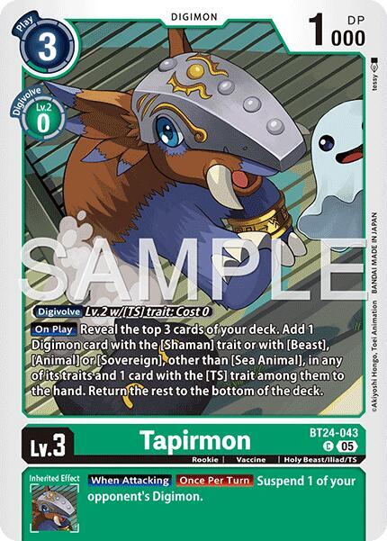 Digimon Card Game Time Stranger Tapirmon BT24-043 C Common Near Mint