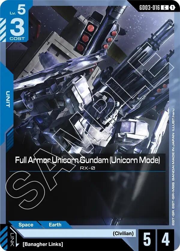 Gundam Card Game Steel Requiem Full Armor Unicorn Gundam (Unicorn Mode) GD03-016 Common Near Mint