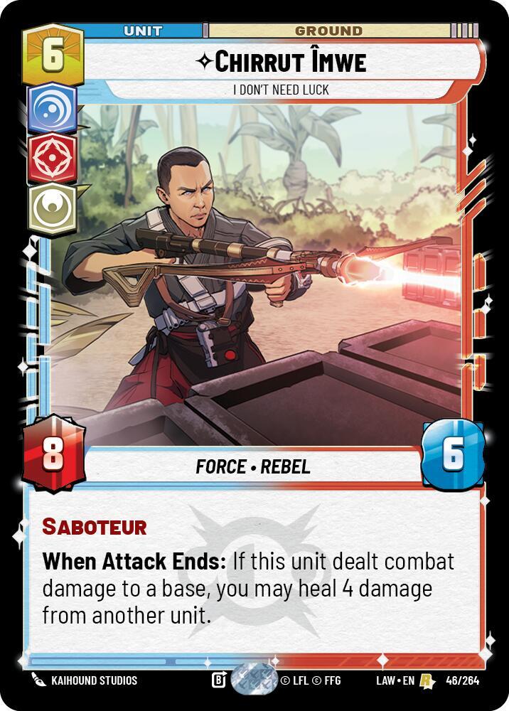 Star Wars: Unlimited A Lawless Time Chirrut Îmwe - I Don't Need Luck 46/264 Rare Near Mint