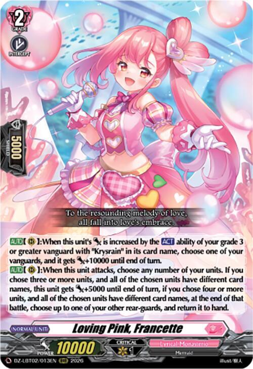 Cardfight Vanguard DZ-LBT02: Lyrical Monasterio Season of Wonders Loving Pink, Francette DZ-LBT02/013EN RRR Near Mint
