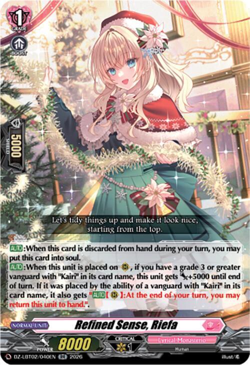 Cardfight Vanguard DZ-LBT02: Lyrical Monasterio Season of Wonders Refined Sense, Riefa DZ-LBT02/040EN RR Near Mint