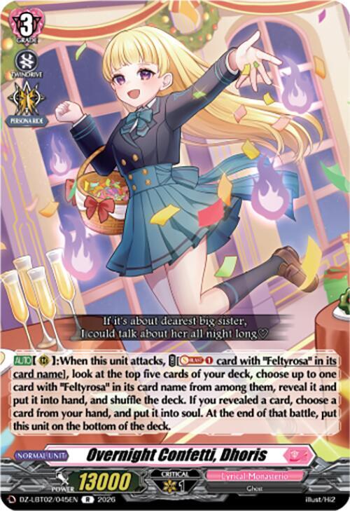 Cardfight Vanguard DZ-LBT02: Lyrical Monasterio Season of Wonders Overnight Confetti, Dhoris DZ-LBT02/045EN R Near Mint