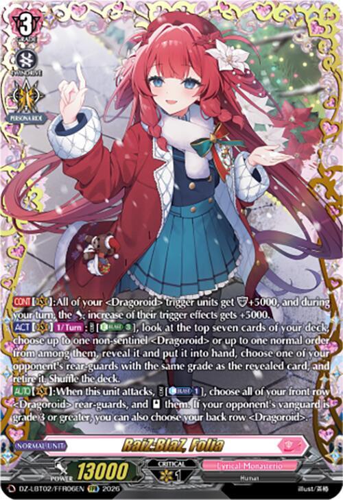 Cardfight Vanguard DZ-LBT02: Lyrical Monasterio Season of Wonders RaiZ:BlaZ, Folia (FFR) DZ-LBT02/FFR06EN Double Frame Rare Near Mint