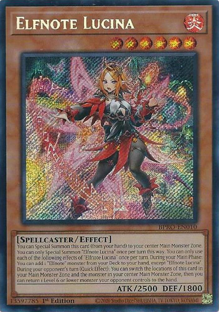 YuGiOh Burst Protocol Elfnote Lucina BPRO-EN010 Secret Rare Near Mint 1st Edition