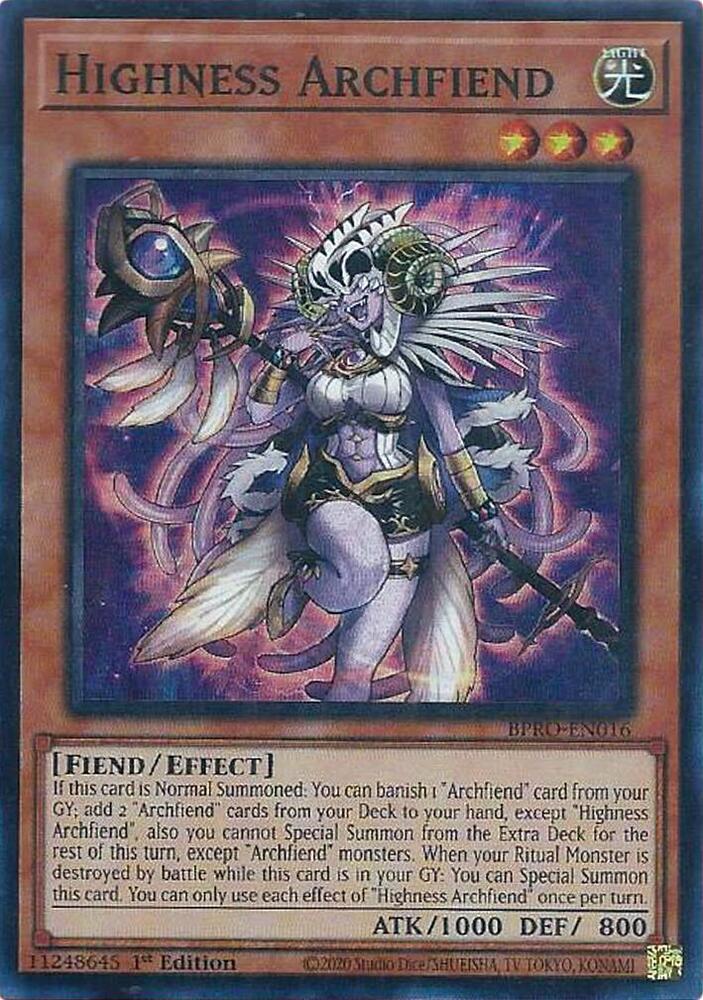YuGiOh Burst Protocol Highness Archfiend BPRO-EN016 Super Rare Near Mint 1st Edition