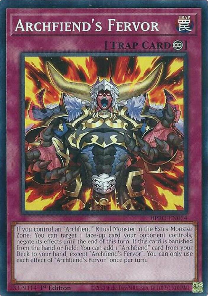 YuGiOh Burst Protocol Archfiend's Fervor BPRO-EN074 Common Near Mint 1st Edition