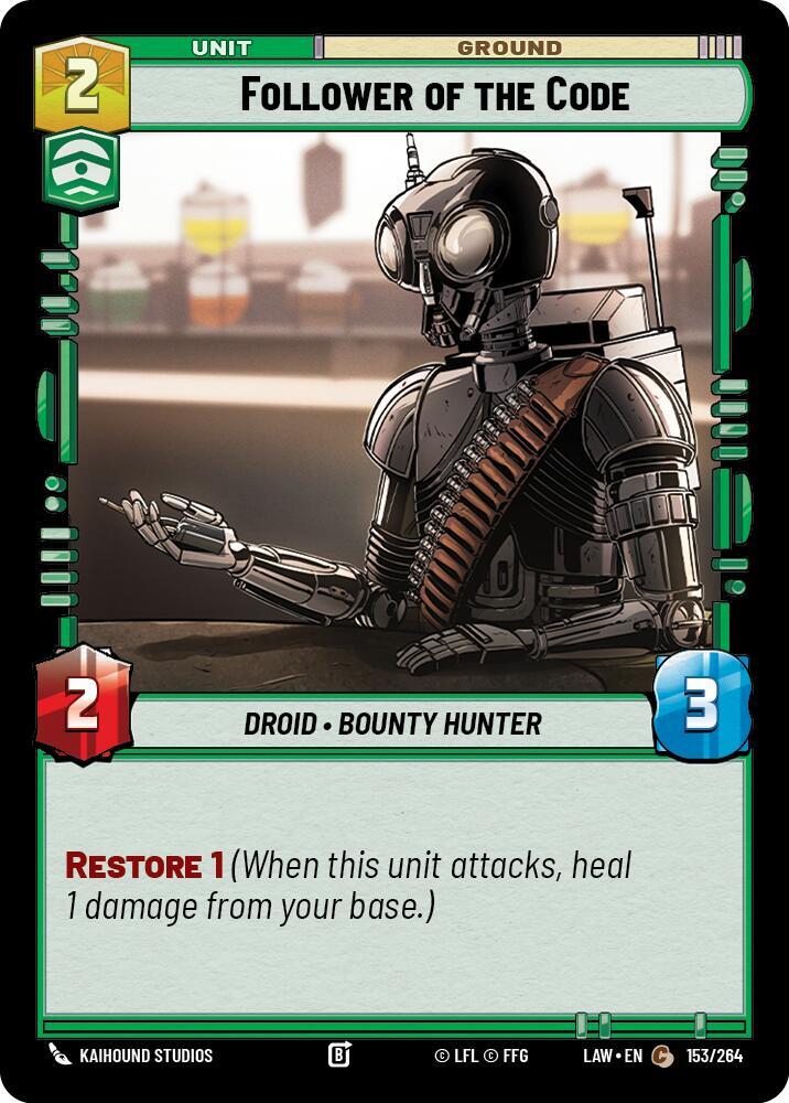 Star Wars: Unlimited A Lawless Time Follower of the Code 153/264 Common Near Mint
