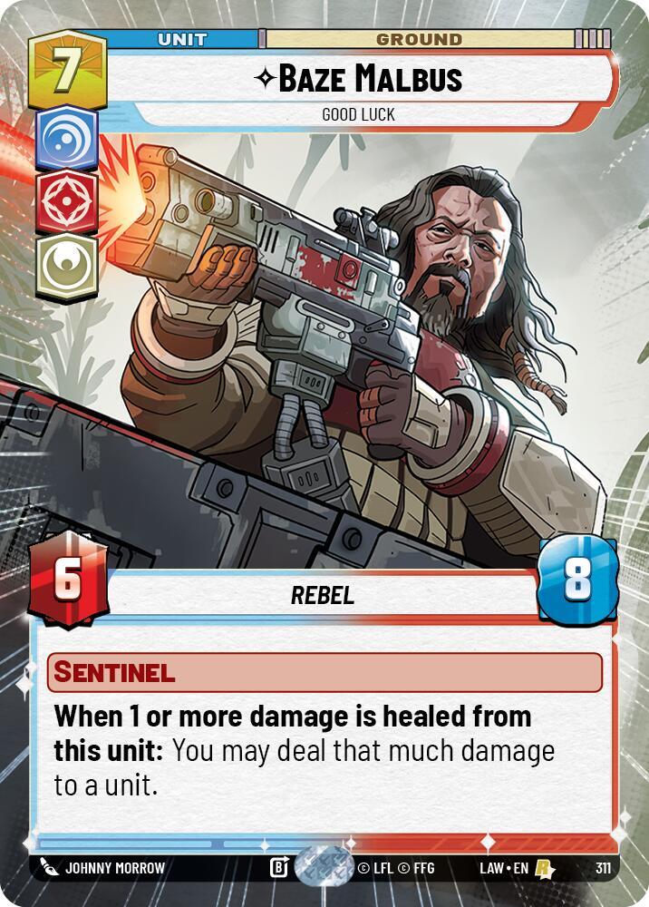 Star Wars: Unlimited A Lawless Time Baze Malbus - Good Luck (Hyperspace) 311 Rare Near Mint