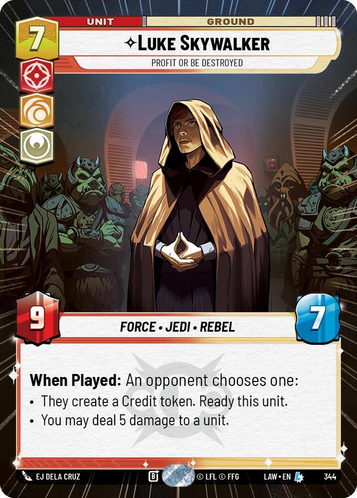 Star Wars: Unlimited A Lawless Time Luke Skywalker - Profit or Be Destroyed (Hyperspace) 344 Legendary Near Mint