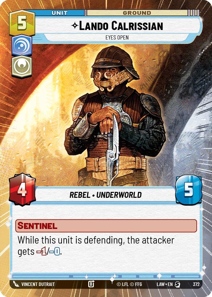 Star Wars: Unlimited A Lawless Time Lando Calrissian - Eyes Open (Hyperspace) 372 Special Near Mint