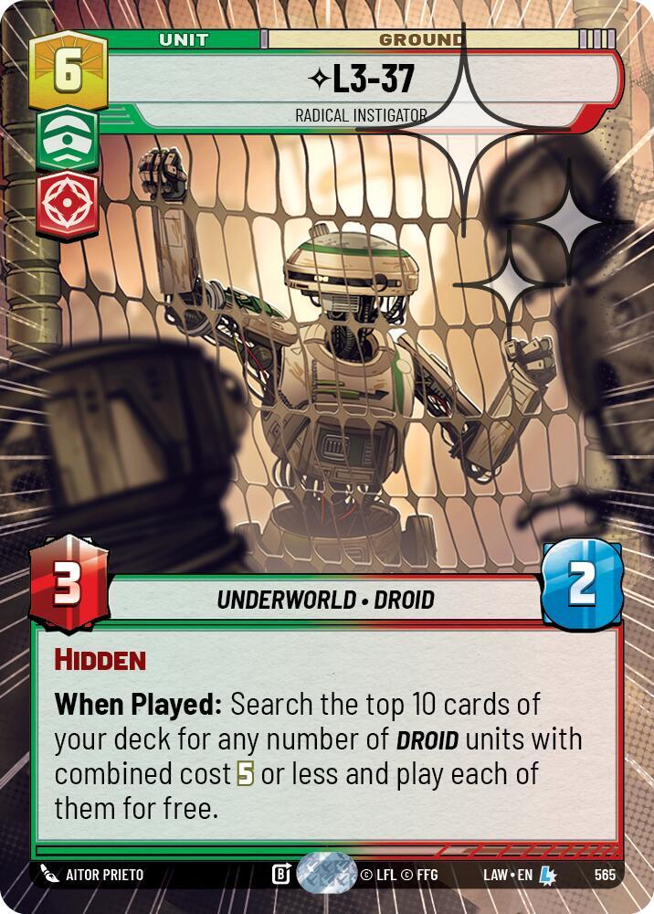 Star Wars: Unlimited A Lawless Time L3-37 - Radical Instigator (Hyperspace Foil) 565 Legendary Near Mint Foil