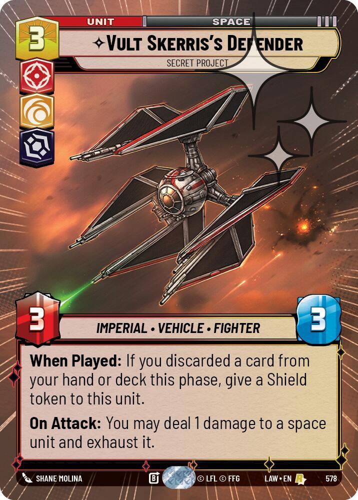 Star Wars: Unlimited A Lawless Time Vult Skerris's Defender - Secret Project (Hyperspace Foil) 578 Rare Near Mint Foil