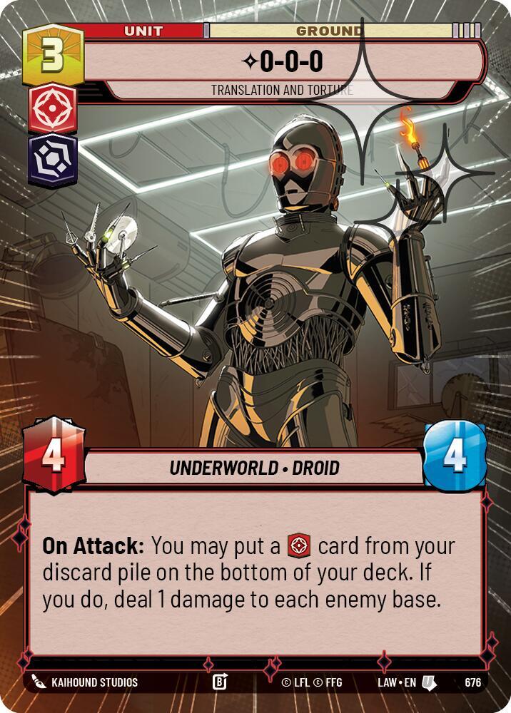 Star Wars: Unlimited A Lawless Time 0-0-0 - Translation and Torture (Hyperspace Foil) 676 Uncommon Near Mint Foil
