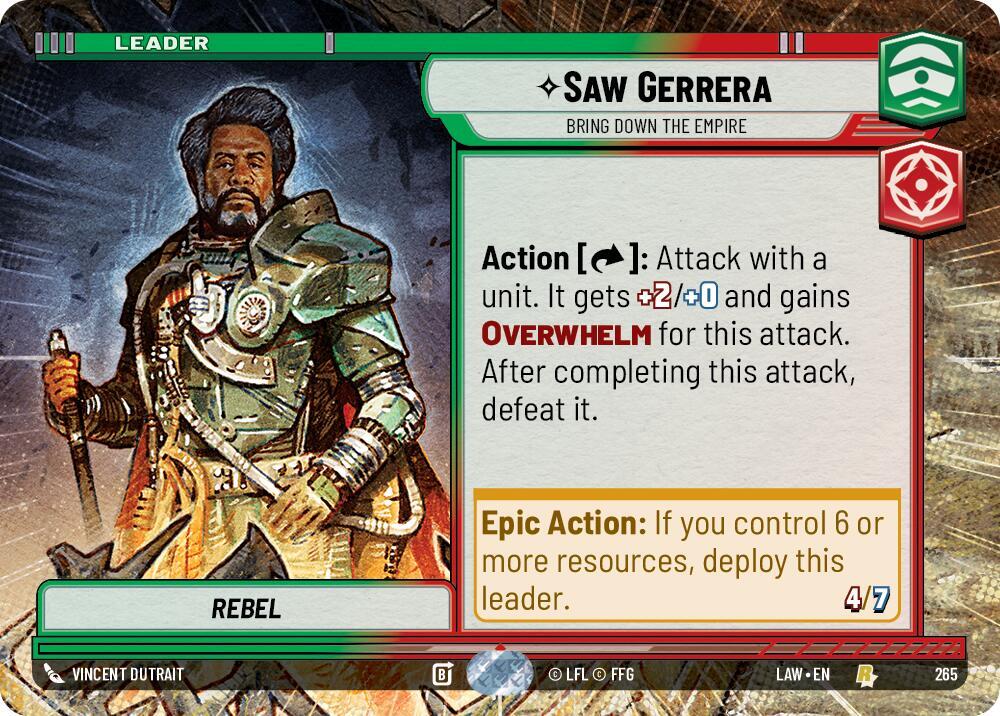 Star Wars: Unlimited A Lawless Time Saw Gerrera - Bring Down the Empire (Hyperspace) 265 Rare Near Mint