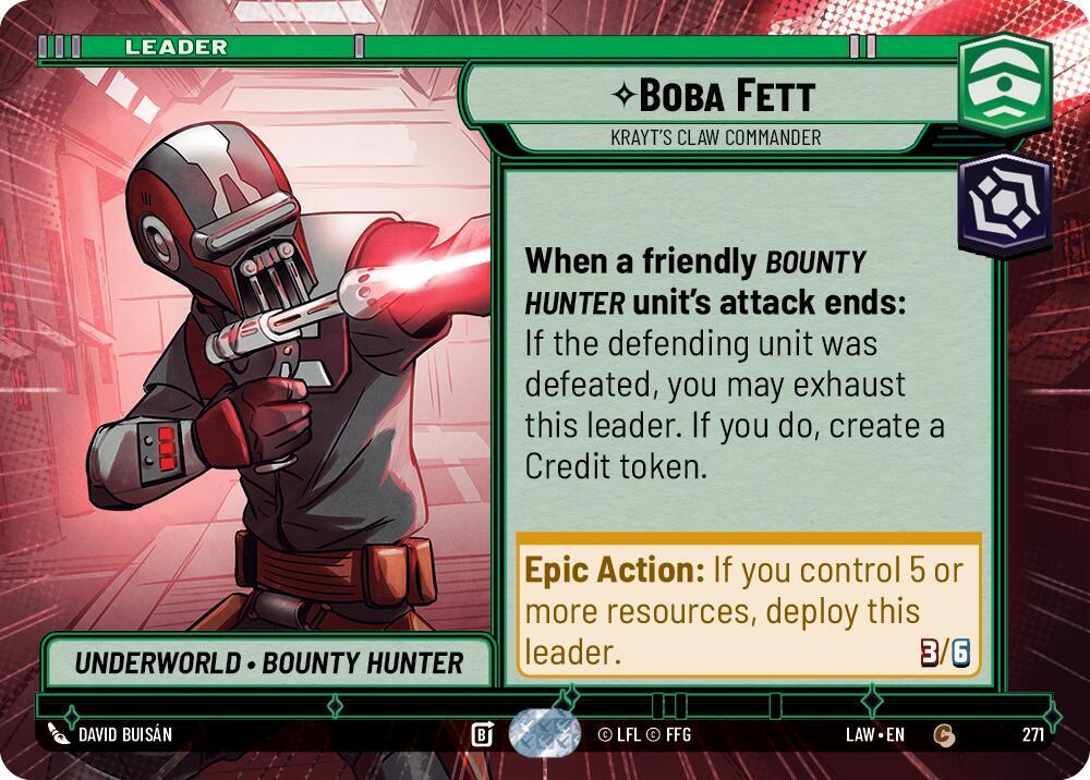 Star Wars: Unlimited A Lawless Time Boba Fett - Krayt's Claw Commander (Hyperspace) 271 Common Near Mint