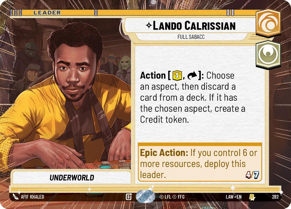 Star Wars: Unlimited A Lawless Time Lando Calrissian - Full Sabacc (Hyperspace) 282 Rare Near Mint