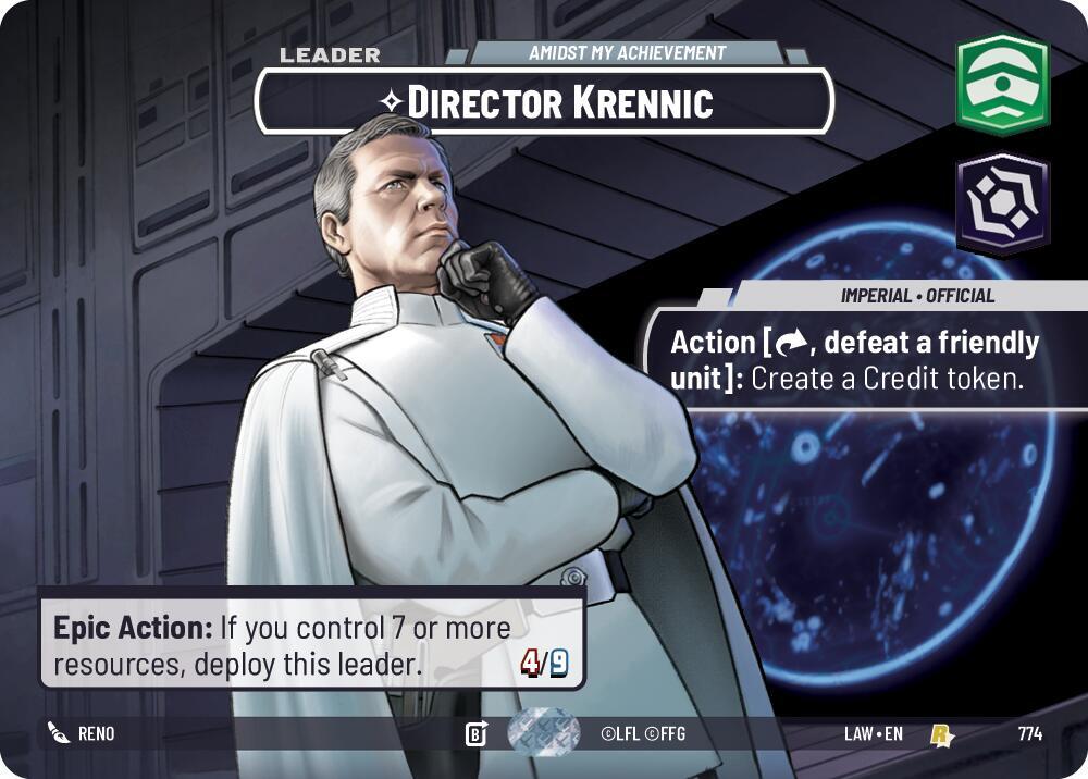 Star Wars: Unlimited A Lawless Time Director Krennic - Amidst My Achievement (Showcase) 774 Rare Near Mint Foil