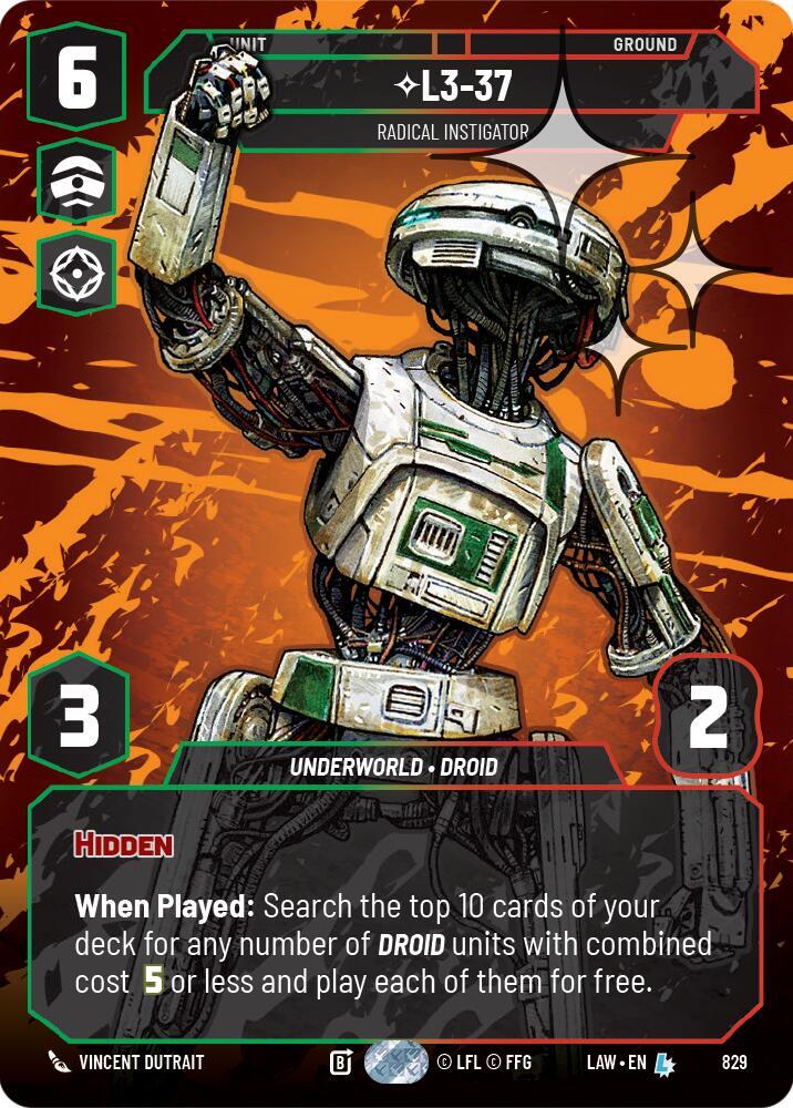 Star Wars: Unlimited A Lawless Time L3-37 - Radical Instigator (Prestige Foil) 829 Legendary Near Mint Foil