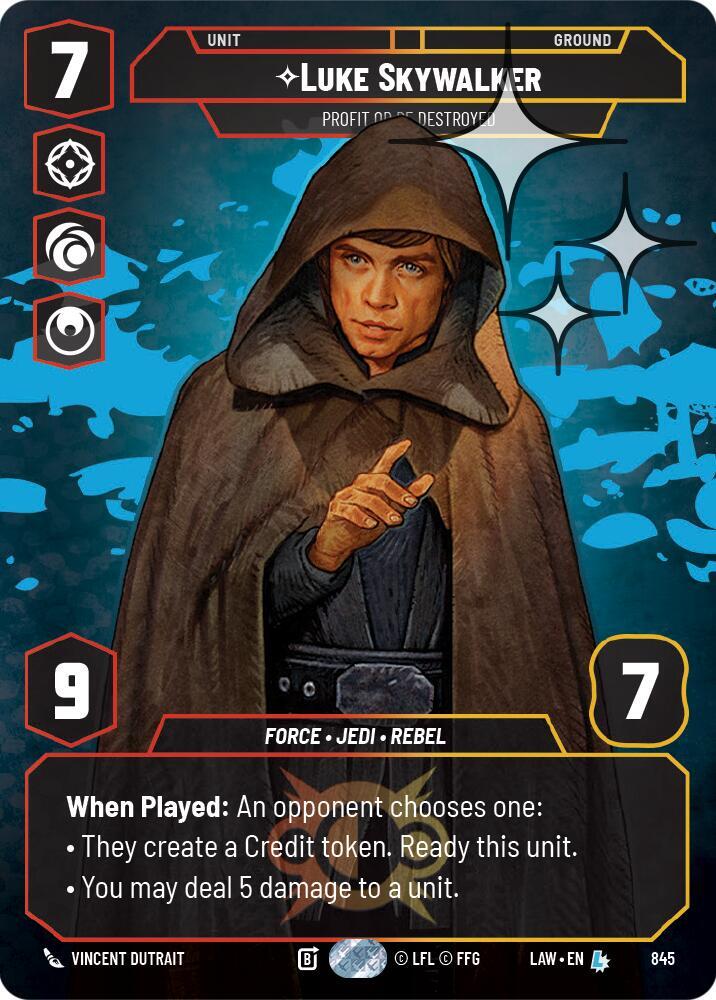 Star Wars: Unlimited A Lawless Time Luke Skywalker - Profit or Be Destroyed (Prestige Foil) 845 Legendary Near Mint Foil