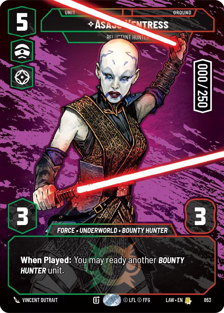 Star Wars: Unlimited A Lawless Time Asajj Ventress - Reluctant Hunter (Serialized) 863 Rare Near Mint Foil