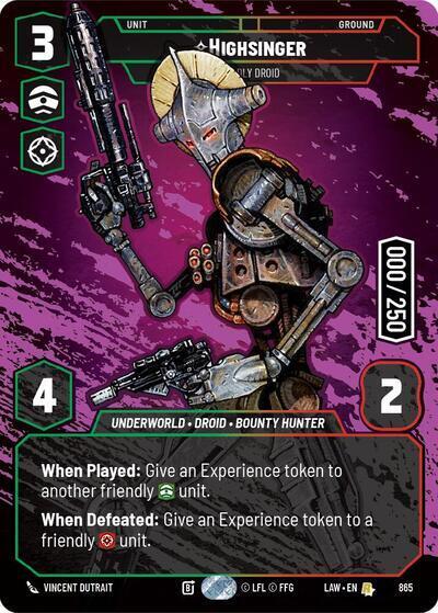 Star Wars: Unlimited A Lawless Time Highsinger - Deadly Droid (Serialized) 865 Rare Near Mint Foil